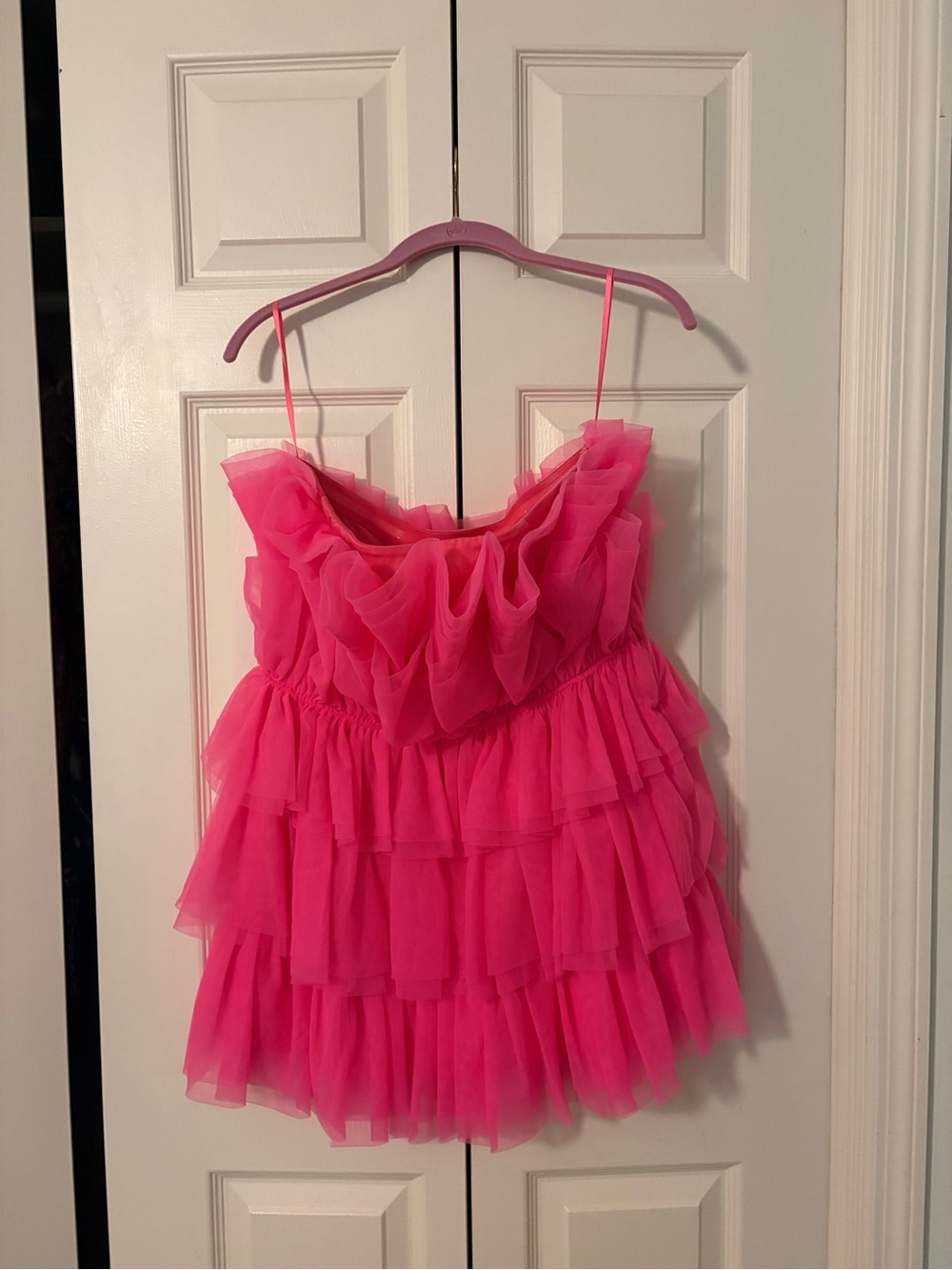 Hot Pink Ruffled Tulle Mini Dress // size L